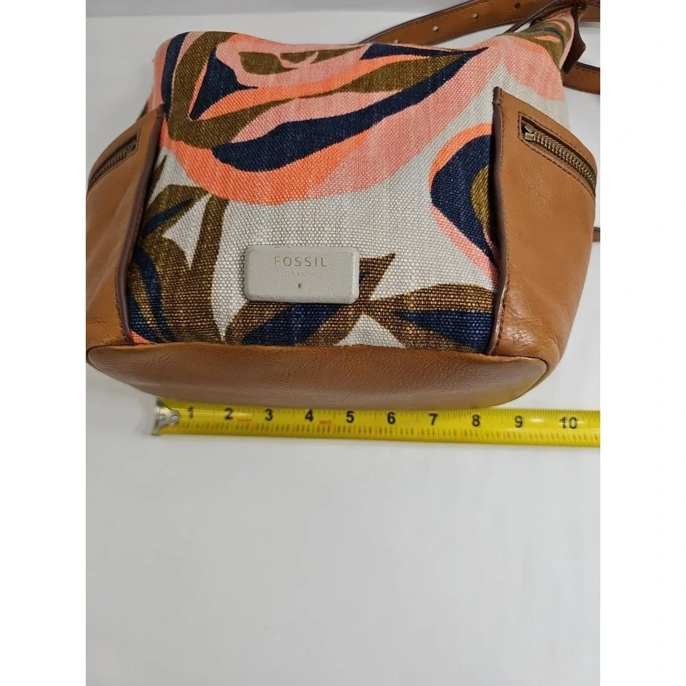 VTG Fossil Shoulder Bag Leather Accents - Canvas Hobo